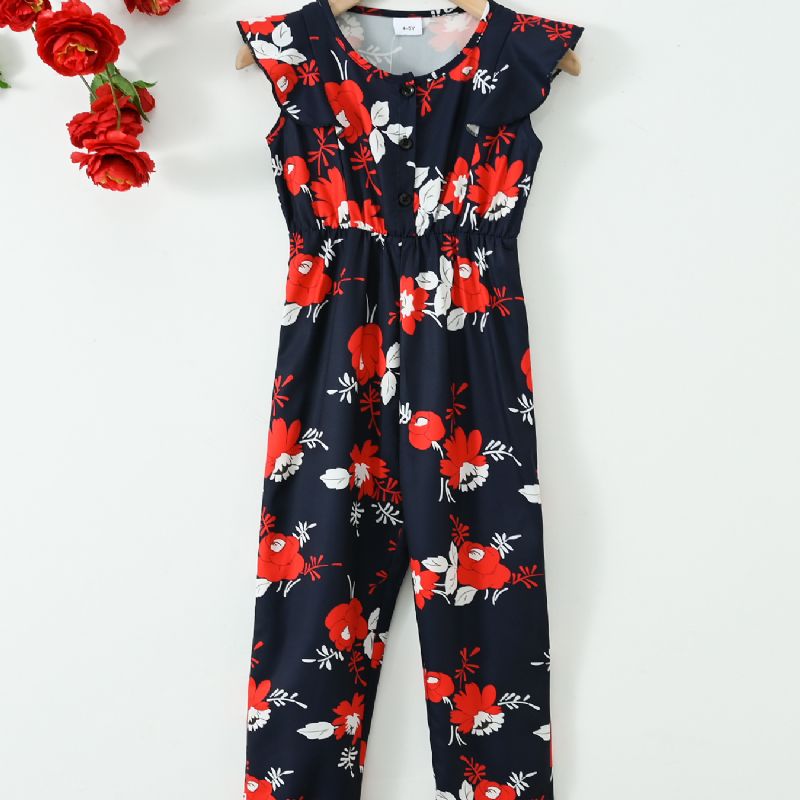 Elegante Jumpsuits Med Ermeløs Blomstertrykk For Jenter