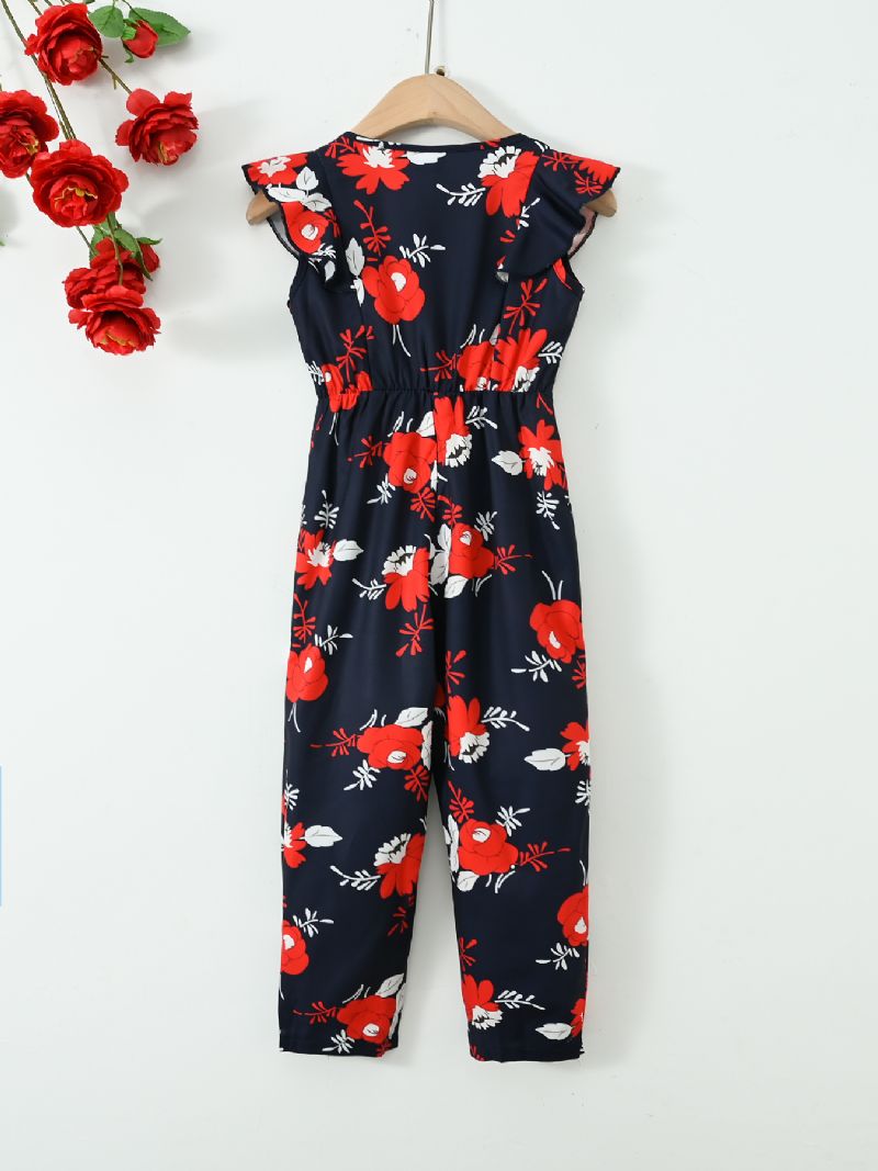 Elegante Jumpsuits Med Ermeløs Blomstertrykk For Jenter