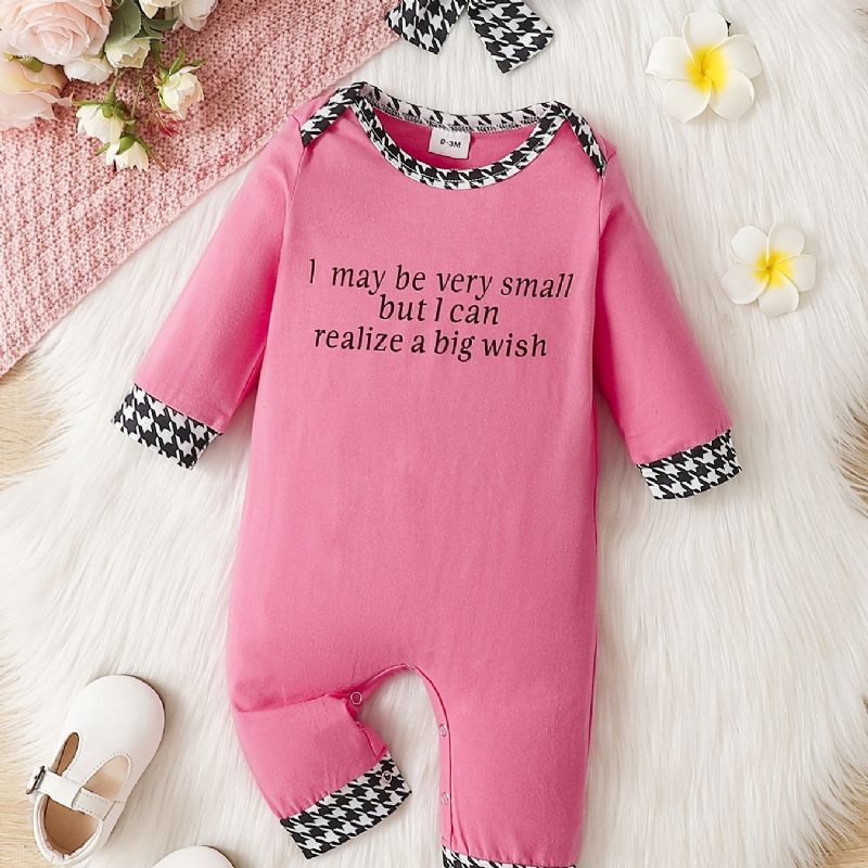 Gutter Letter Print Langermet Rundhals Romper Jumpsuit Babyklær