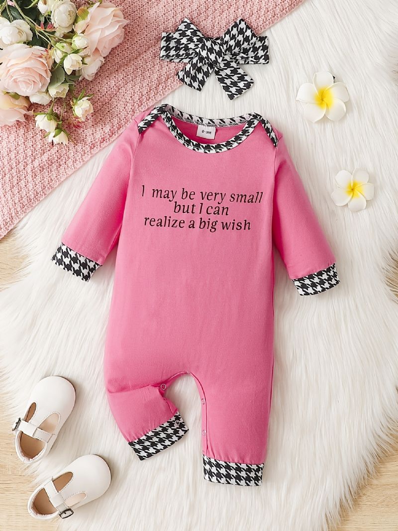 Gutter Letter Print Langermet Rundhals Romper Jumpsuit Babyklær