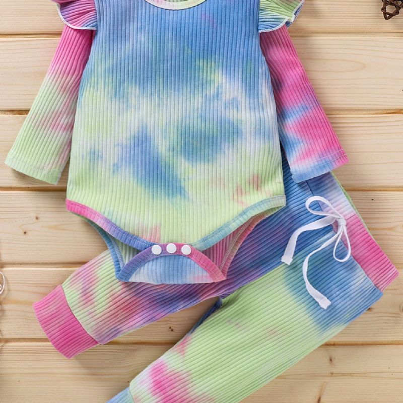 Gutter Og Jenter Langermet Tie Dye Romper Button Jumpsuit Bodysuit One Piece Ribbed Outfit Høstklær