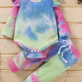 Gutter Og Jenter Langermet Tie Dye Romper Button Jumpsuit Bodysuit One Piece Ribbed Outfit Høstklær