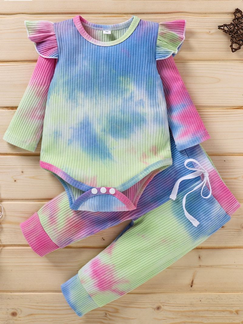 Gutter Og Jenter Langermet Tie Dye Romper Button Jumpsuit Bodysuit One Piece Ribbed Outfit Høstklær