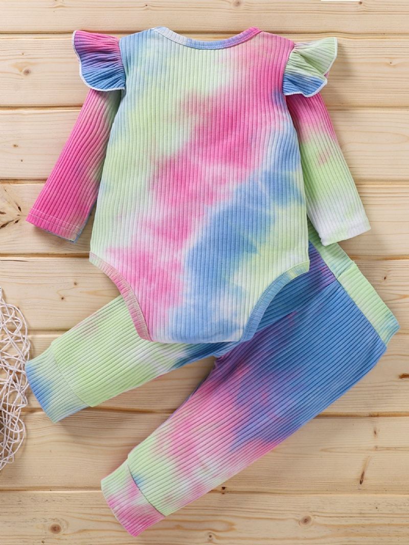 Gutter Og Jenter Langermet Tie Dye Romper Button Jumpsuit Bodysuit One Piece Ribbed Outfit Høstklær