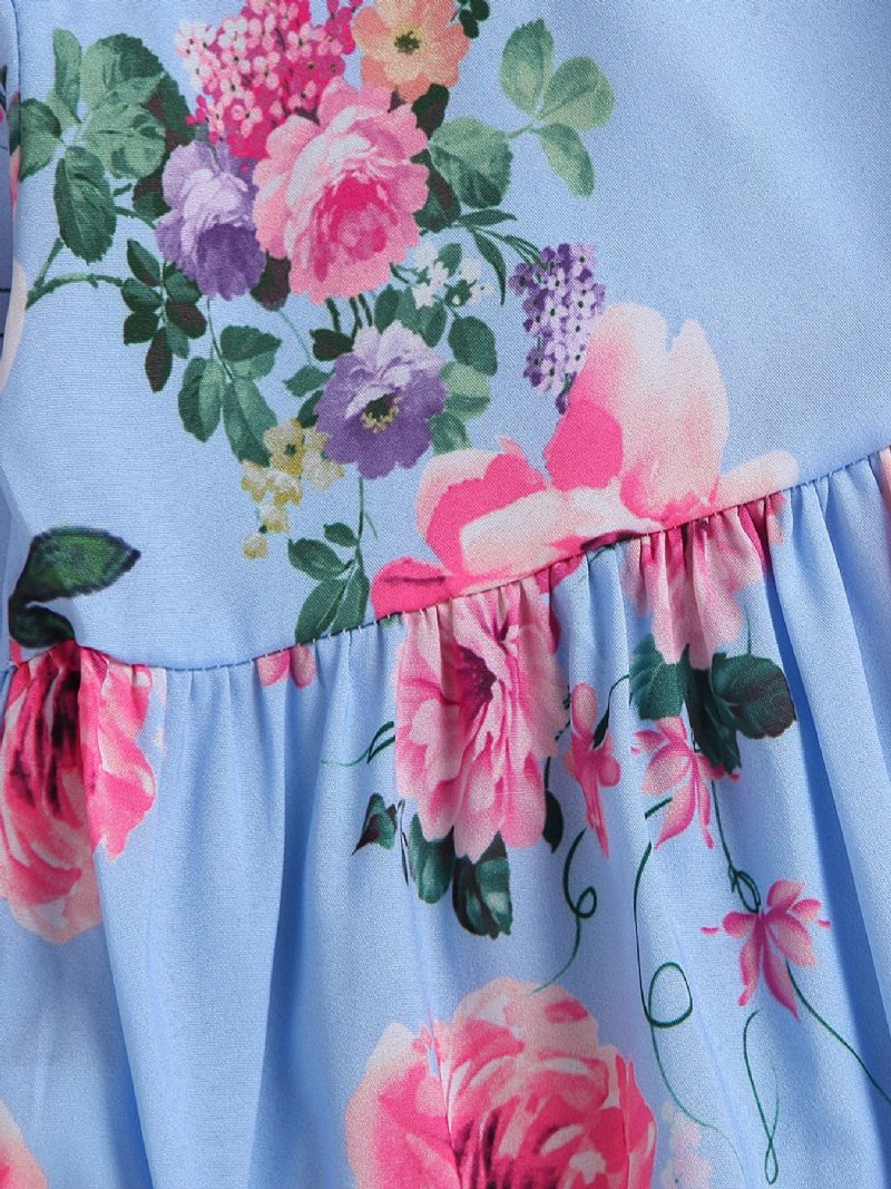 Jenter Cotton Crew Neck Langermet Floral Print Jumpsuit