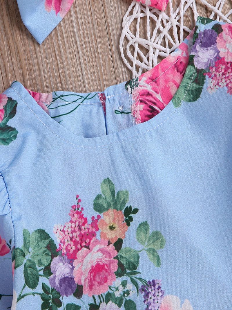Jenter Cotton Crew Neck Langermet Floral Print Jumpsuit