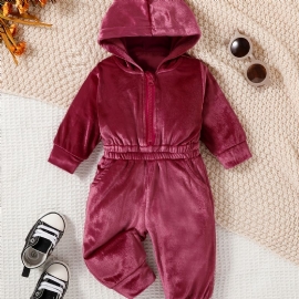 Jenter Pink Velvet Langermet Hette Midjebukser Jumpsuit