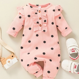 Jenter Polka Dot Ruffle Skulder Langermet Romper Jumpsuit Babyklær