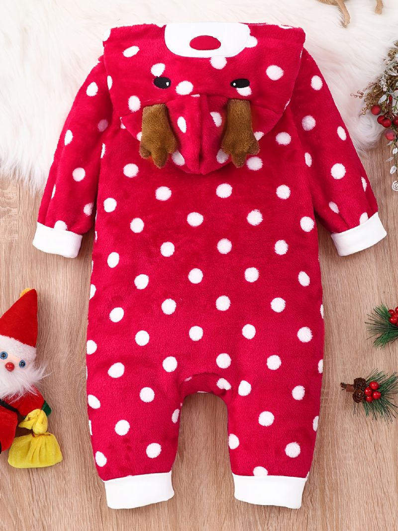 Jenter Polka Dots Hette Jumpsuit Babyklær Romper Med Hjorteører Jul Til Vinter