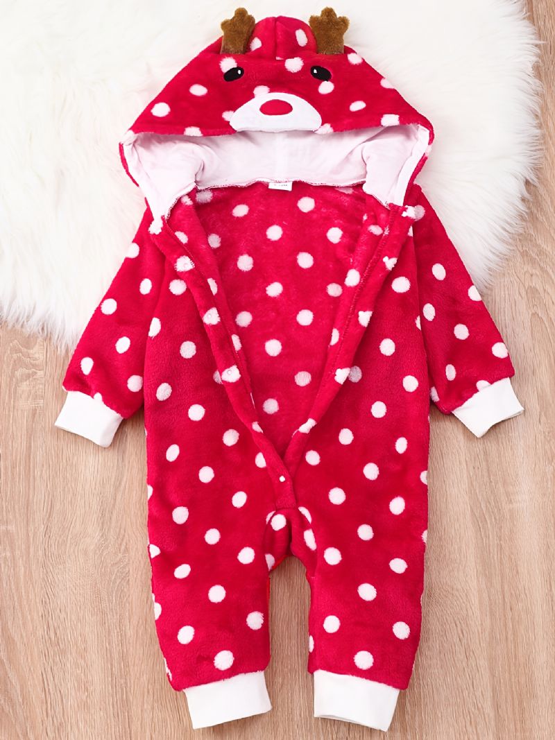 Jenter Polka Dots Hette Jumpsuit Babyklær Romper Med Hjorteører Jul Til Vinter