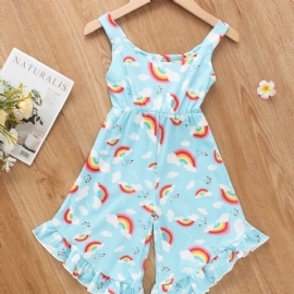 Jenter Rainbow Cloud Print Suspender Jumpsuit