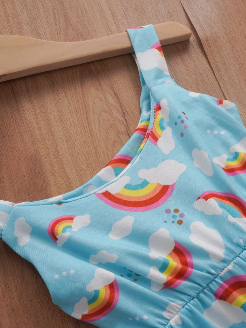 Jenter Rainbow Cloud Print Suspender Jumpsuit