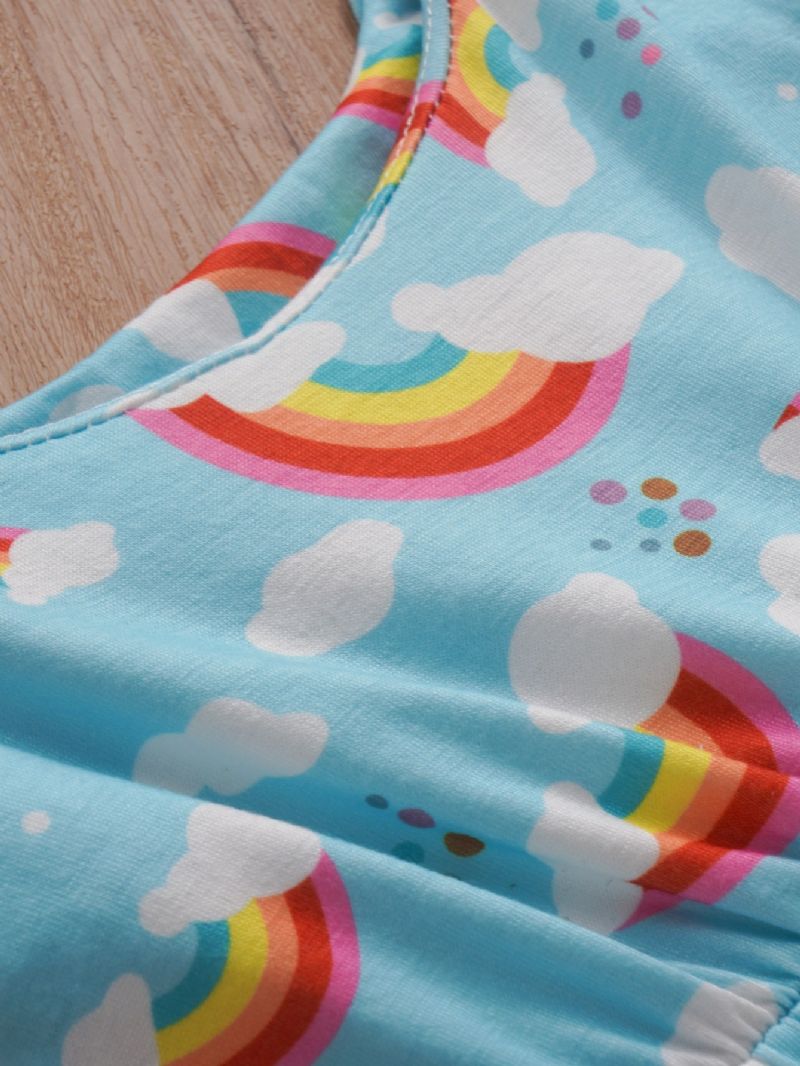 Jenter Rainbow Cloud Print Suspender Jumpsuit