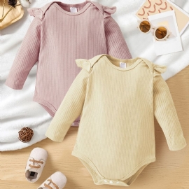 Jenter Ruffle Skulder Langermet Ribbed Romper Jumpsuit Baby Klær