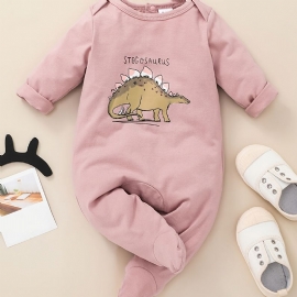 Jenter Søt Rosa Dinosaur Print Langermet Rundhals Jumpsuit Romper Klær