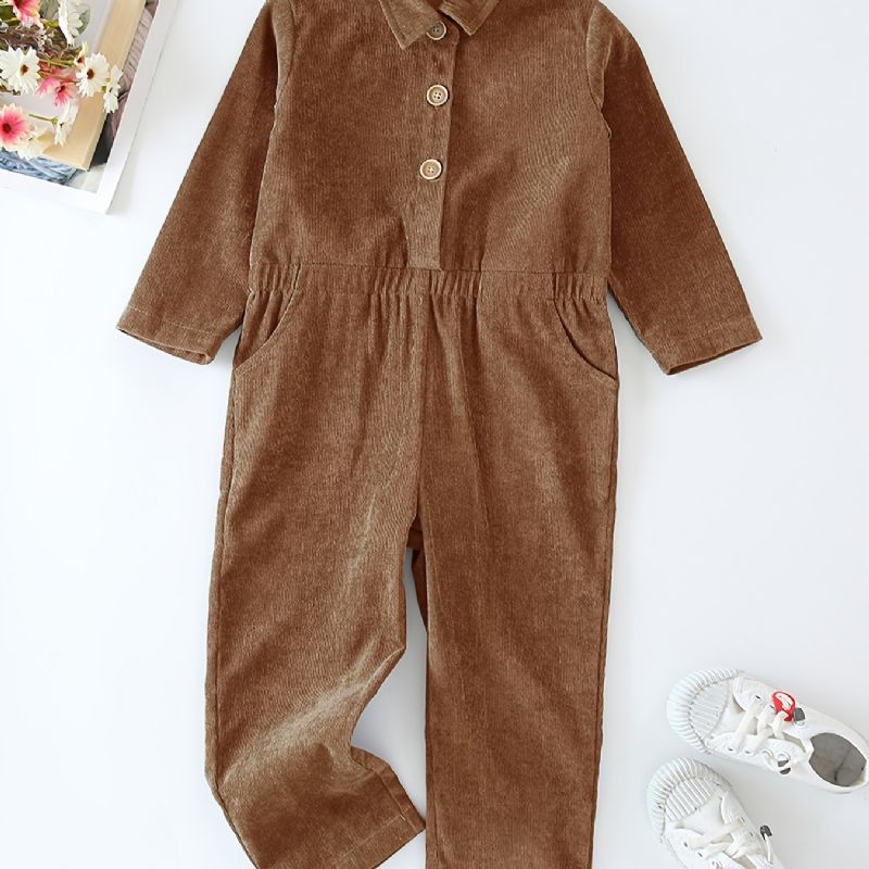 Jumpsuits For Barn Jenter Corduroy Ensfargede Langermede Jakkeslag Knapper Overalls Barneklær