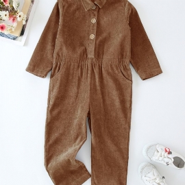 Jumpsuits For Barn Jenter Corduroy Ensfargede Langermede Jakkeslag Knapper Overalls Barneklær