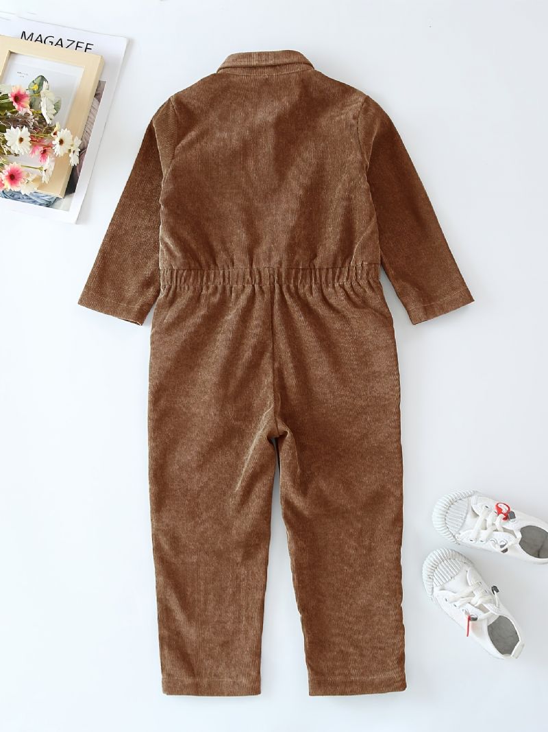 Jumpsuits For Barn Jenter Corduroy Ensfargede Langermede Jakkeslag Knapper Overalls Barneklær