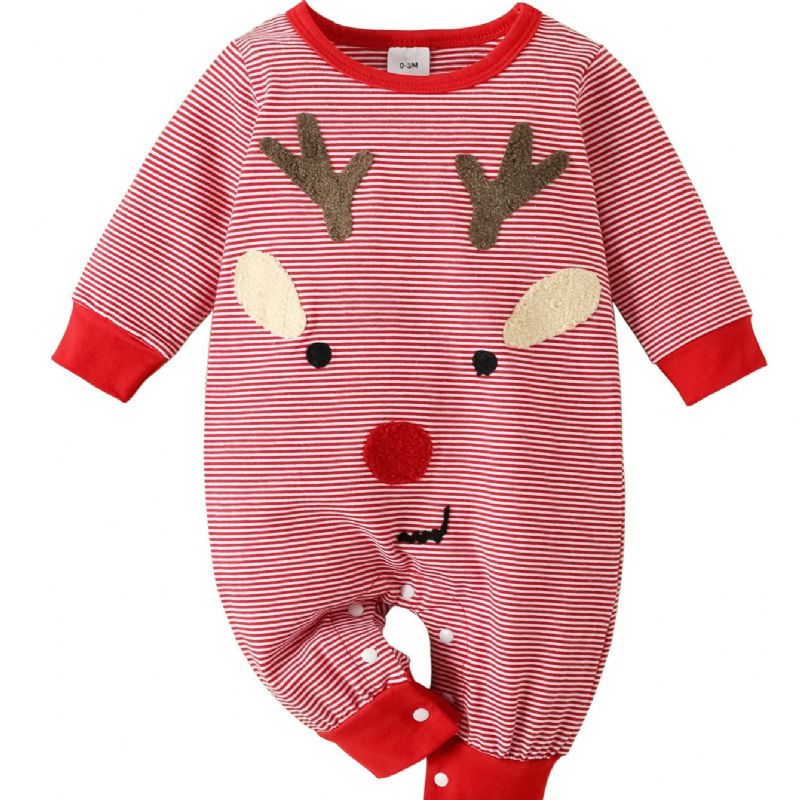 Newborn Christmas Jumpsuit Med Lange Ermer Med Elgtrykk