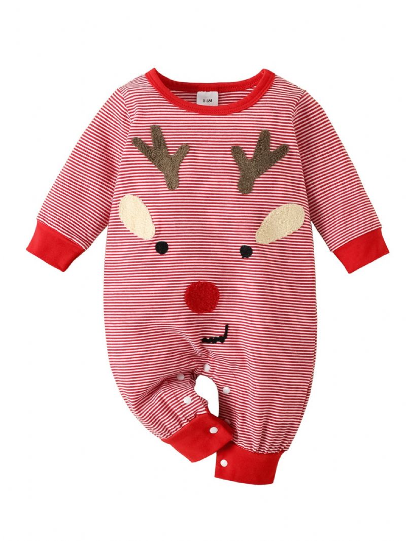 Newborn Christmas Jumpsuit Med Lange Ermer Med Elgtrykk