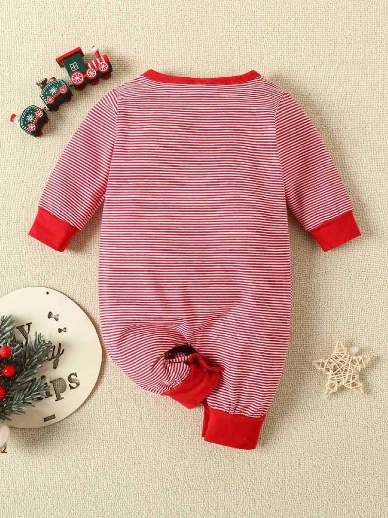 Newborn Christmas Jumpsuit Med Lange Ermer Med Elgtrykk