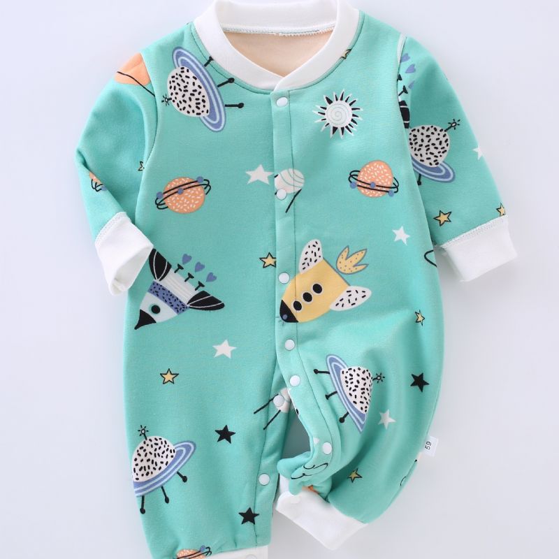 Ny Høst Og Vinter Gutter Og Jenter Thicken Cartoon Print Warm Jumpsuit