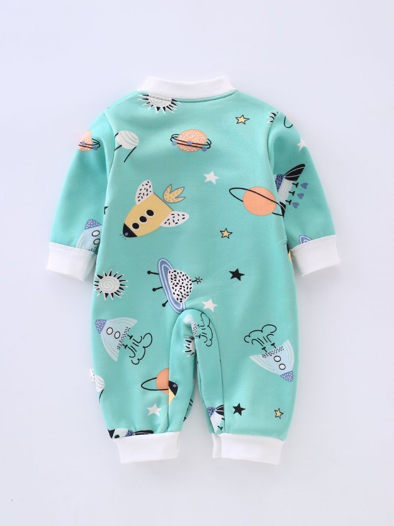 Ny Høst Og Vinter Gutter Og Jenter Thicken Cartoon Print Warm Jumpsuit