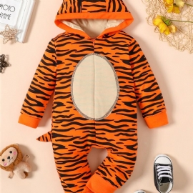 Nyfødt Baby Gutter Jenter 3d Tegneserie Dyr Tiger Jumpsuit Leopard Hettegenser Romper Playsuit Glidelås Onesies Med Hale