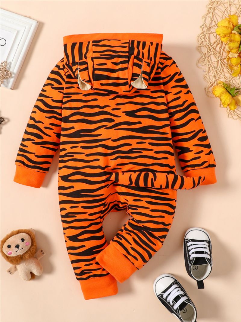 Nyfødt Baby Gutter Jenter 3d Tegneserie Dyr Tiger Jumpsuit Leopard Hettegenser Romper Playsuit Glidelås Onesies Med Hale
