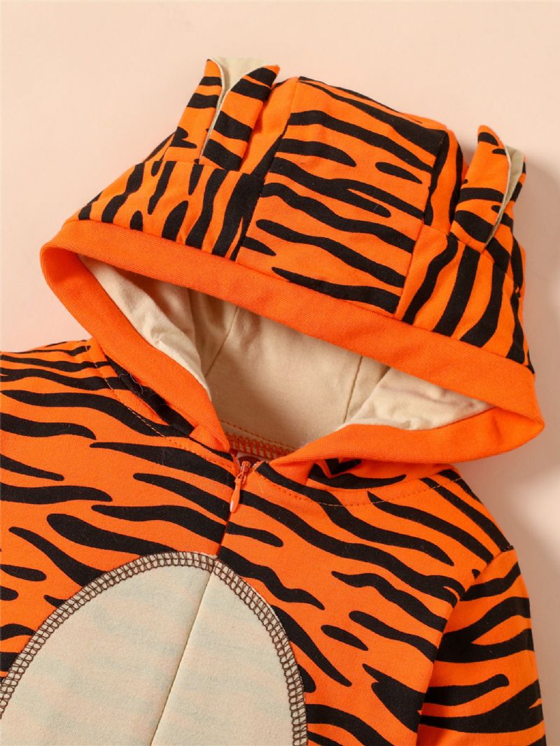 Nyfødt Baby Gutter Jenter 3d Tegneserie Dyr Tiger Jumpsuit Leopard Hettegenser Romper Playsuit Glidelås Onesies Med Hale