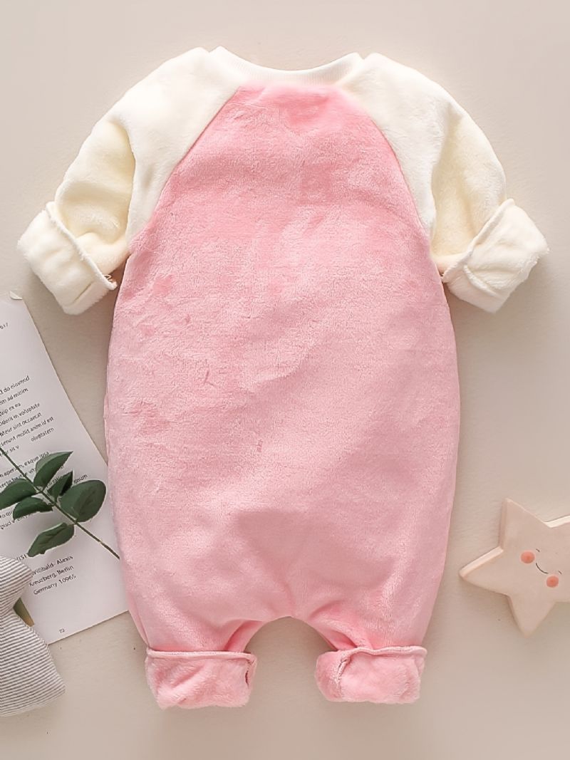 Nyfødt Baby Jenter Langermet Termisk Fleece Bukse Søt Elg Print Jumpsuit Til Vinter Julefest Rosa