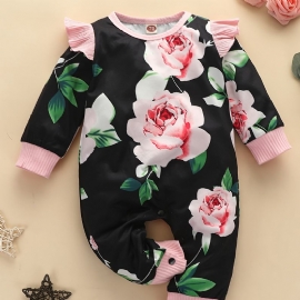 Nyfødt Spedbarn Baby One Piece Jumpsuit Blomstermønster Romper For Gutter Jenter