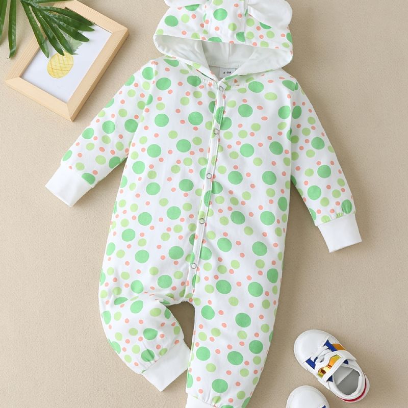 Nyfødt Spedbarn Dyreører Hettebukse Polka Dot Print Langermet Jumpsuit For Baby Gutter Jenter Småbarnsklær