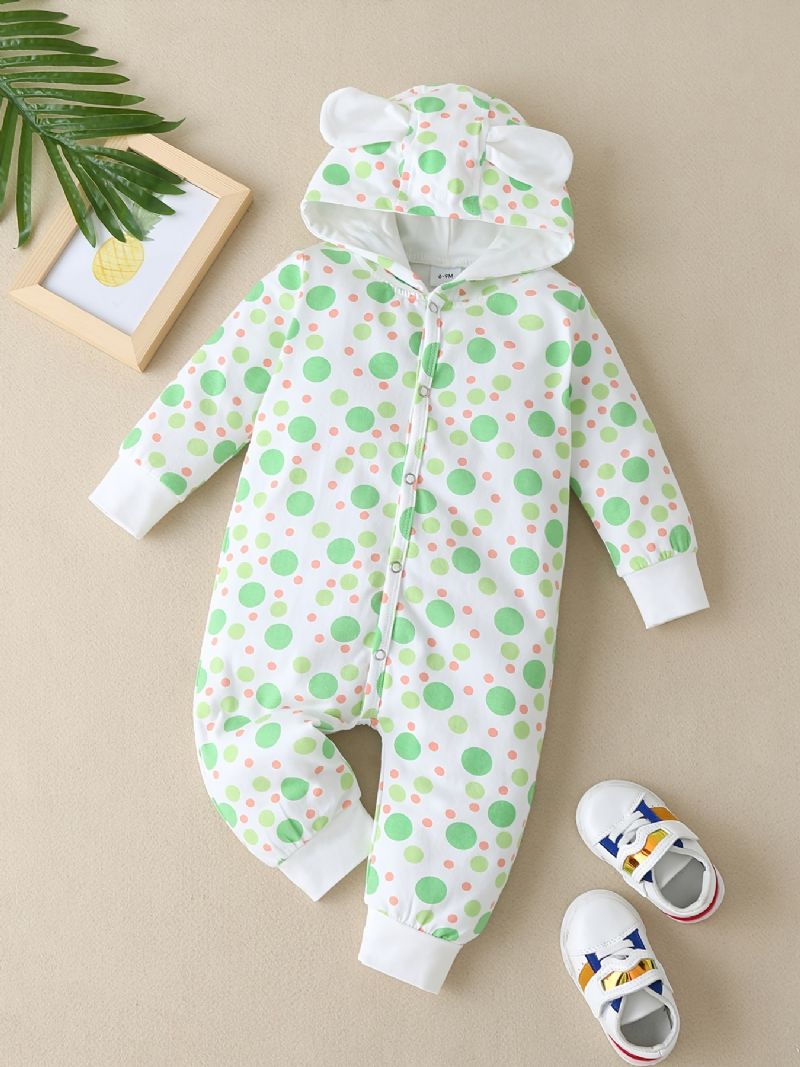 Nyfødt Spedbarn Dyreører Hettebukse Polka Dot Print Langermet Jumpsuit For Baby Gutter Jenter Småbarnsklær