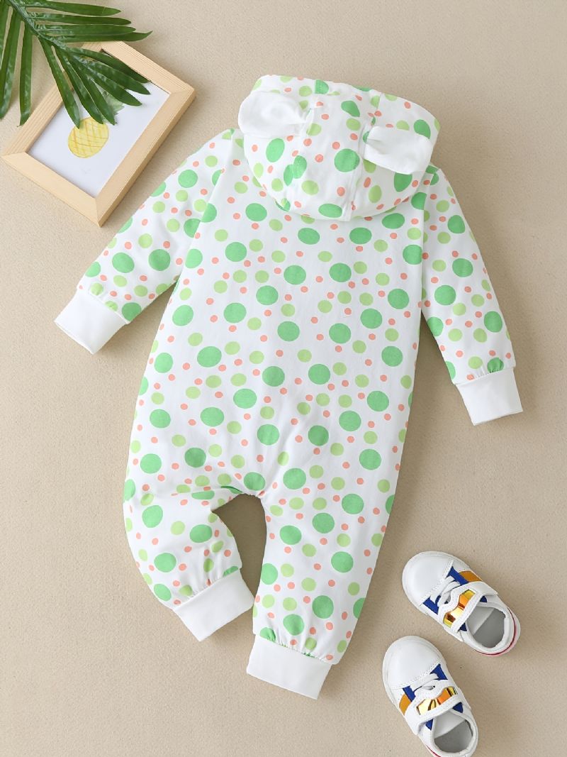 Nyfødt Spedbarn Dyreører Hettebukse Polka Dot Print Langermet Jumpsuit For Baby Gutter Jenter Småbarnsklær