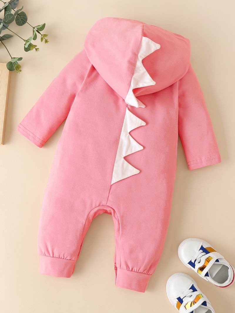 Nyfødt Spedbarn Ensfarget Dinosaur-hette Bukse Langermet Jumpsuit For Baby Jenter Gutter Småbarnsklær