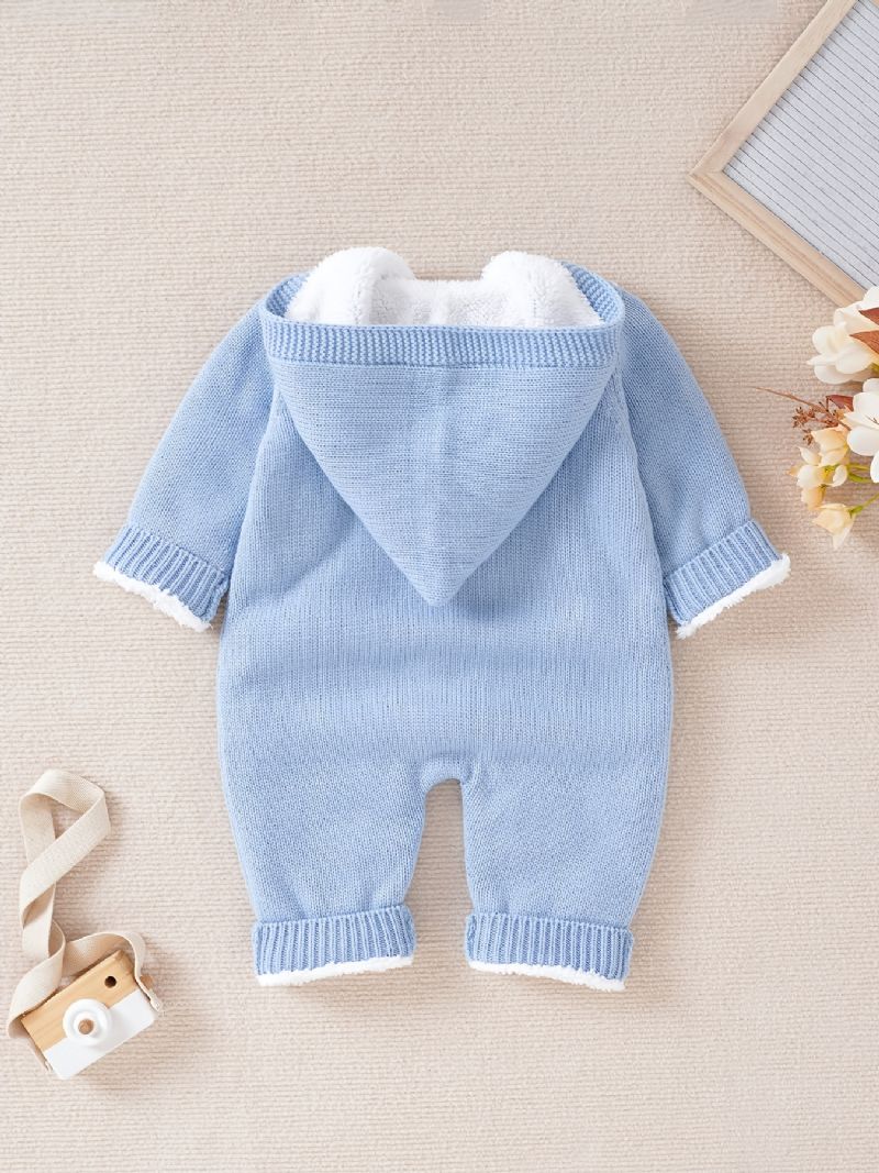 Nyfødt Spedbarn Hettegenser Langermet Knapp Plysj Varm Jumpsuit For Baby Gutter Jenter Småbarnsklær