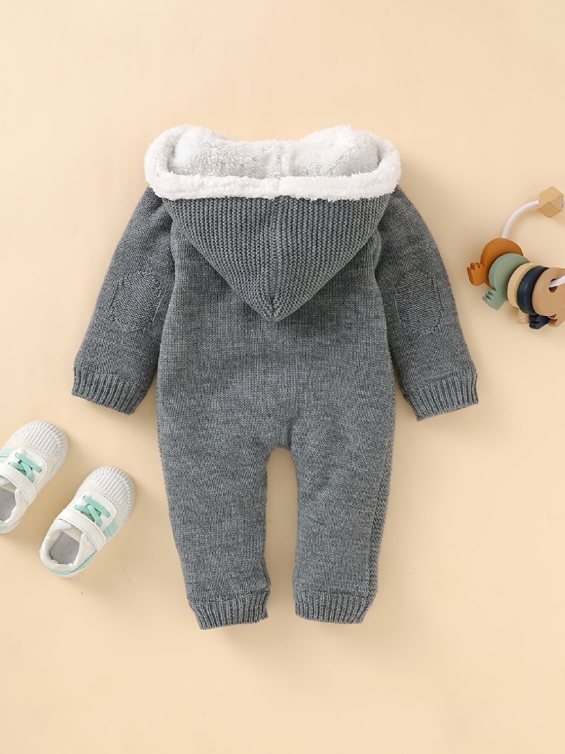 Nyfødt Spedbarn Hettegenser Langermet Knapp Plysj Varm Jumpsuit For Baby Gutter Jenter Småbarnsklær