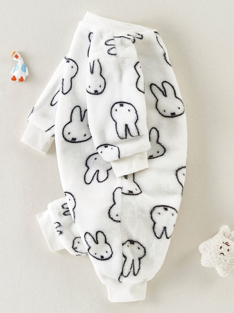 Nyfødt Spedbarn Plysj Varm Romper Kanin Bjørn Print Langermet Jumpsuit Vinter For Baby Gutter Jenter