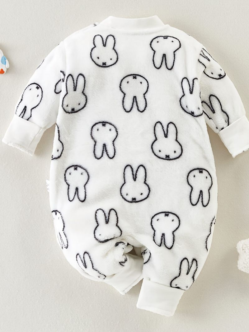 Nyfødt Spedbarn Plysj Varm Romper Kanin Bjørn Print Langermet Jumpsuit Vinter For Baby Gutter Jenter