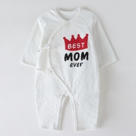 Nyfødt Spedbarn Romper Beste Mamma Brevtrykk Langermet Rundhals Jumpsuit For Baby Gutter Jenter Barneklær