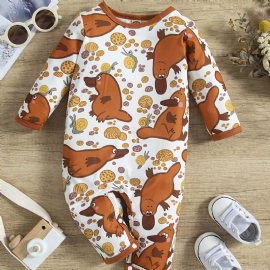 Nyfødt Spedbarn Romper Langermet Tegneserie Duck Print Jumpsuit For Baby Jenter Gutter Småbarn Klær