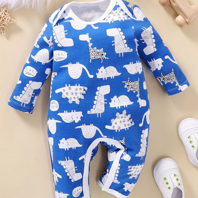 Nyfødt Spedbarn Romper Tegneserie Dinosaur Print Langermet Rundhals Jumpsuit For Baby Gutter Jenter Småbarn Klær