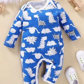 Nyfødt Spedbarn Romper Tegneserie Dinosaur Print Langermet Rundhals Jumpsuit For Baby Gutter Jenter Småbarn Klær