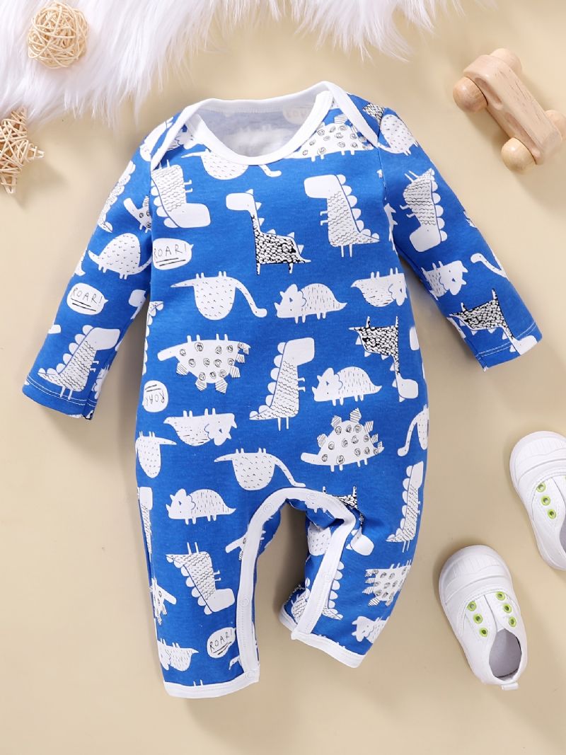 Nyfødt Spedbarn Romper Tegneserie Dinosaur Print Langermet Rundhals Jumpsuit For Baby Gutter Jenter Småbarn Klær