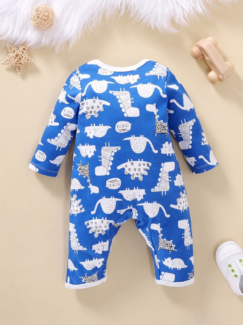 Nyfødt Spedbarn Romper Tegneserie Dinosaur Print Langermet Rundhals Jumpsuit For Baby Gutter Jenter Småbarn Klær