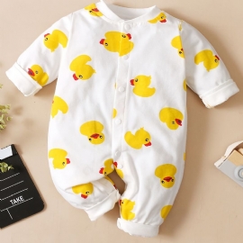 Nyfødt Spedbarn Romper Tegneserie Duck Print Langermet Rund Hals Jumpsuit For Baby Jenter Småbarnsklær