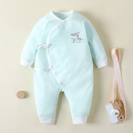 Nyfødt Spedbarn Romper Tegneserie Girafftrykk Langermet Rundhals Jumpsuit For Baby Gutter Jenter Barn Klær