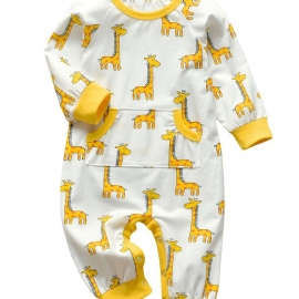 Nyfødt Spedbarn Romper Tegneserie Girafftrykk Langermet Rundhals Jumpsuit For Baby Gutter Jenter Barn Klær