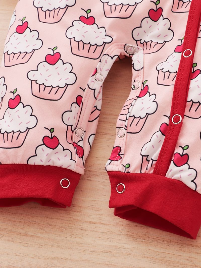 Nyfødt Spedbarn Ruffle Romper Langermet Kake Print Jumpsuit For Baby Jenter Småbarnsklær